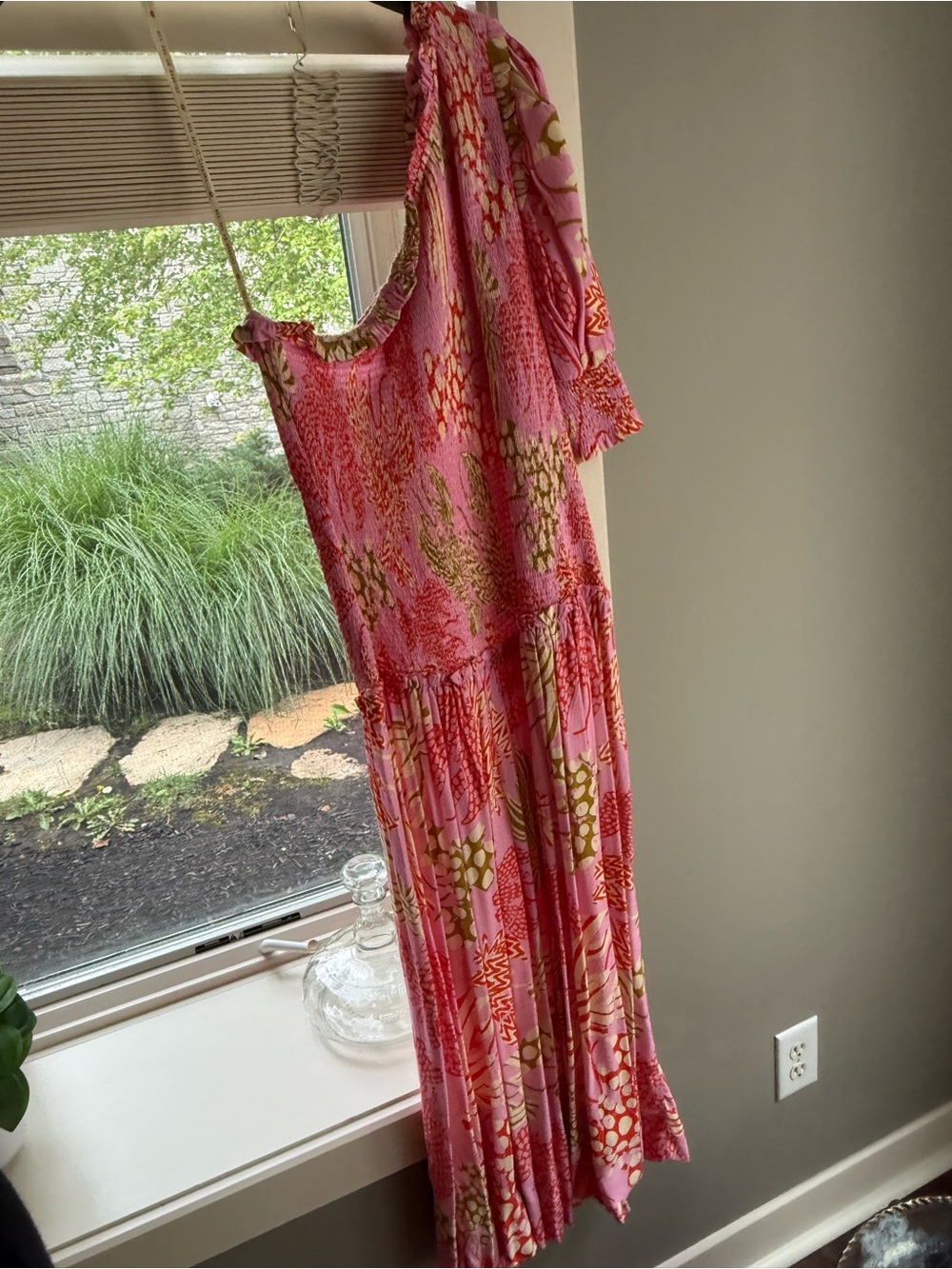 FARM Rio Pink Floral One-Shoulder Maxi Dress with Green Accents